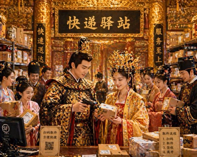 [AI生图咒语] 例205 – 皇宫深处的御用快递驿站