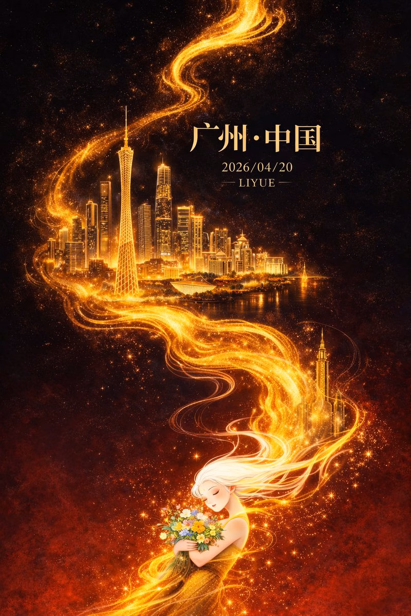 [AI生图咒语] 例220 – 鎏金广州塔的东方奇幻海报