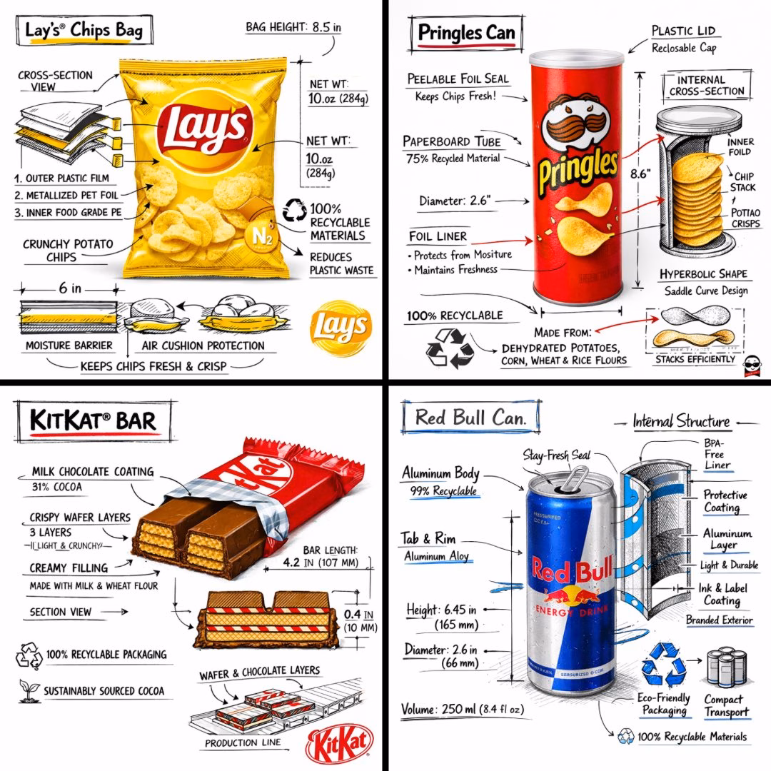 [AI生图咒语] 例310 – 零食品牌技术分解图