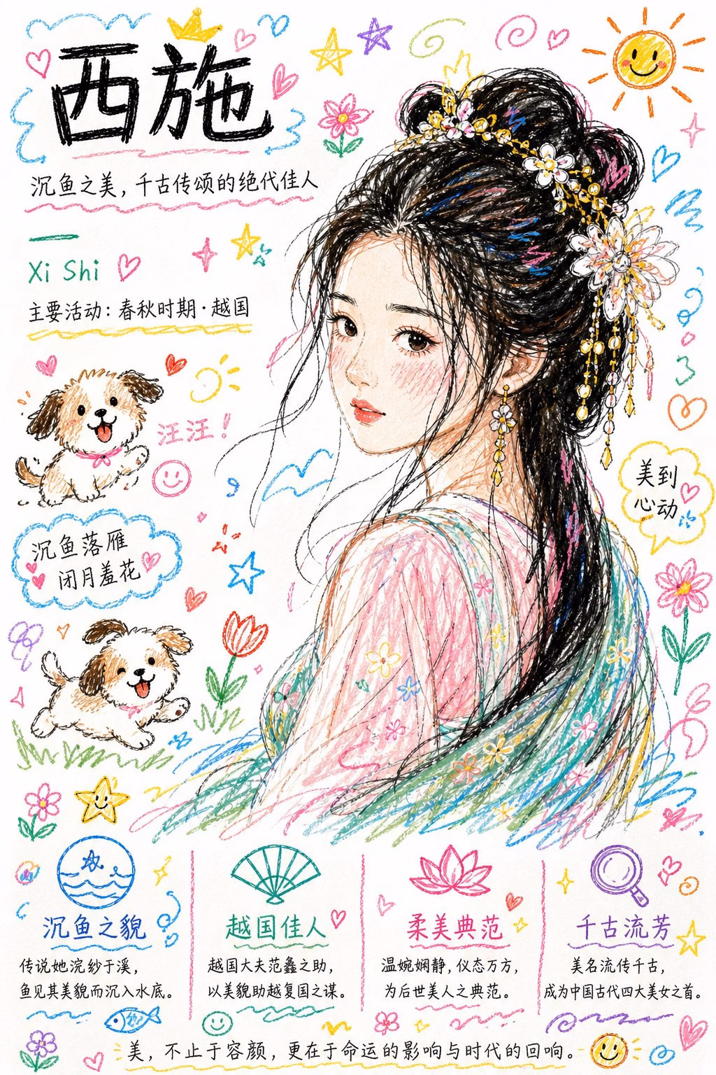 [AI生图咒语] 例374 – 彩色潦草小狗线条风格重绘