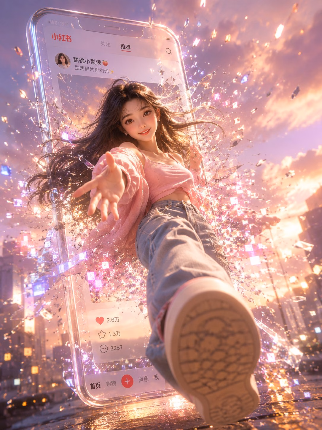 [AI生图咒语] 例403 – 小红书数字破屏 3D 女孩