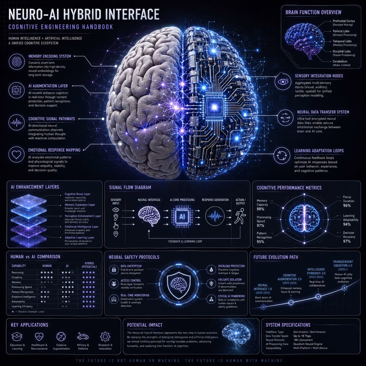 [AI生图咒语] 例407 – Neuro-AI 混合系统信息图