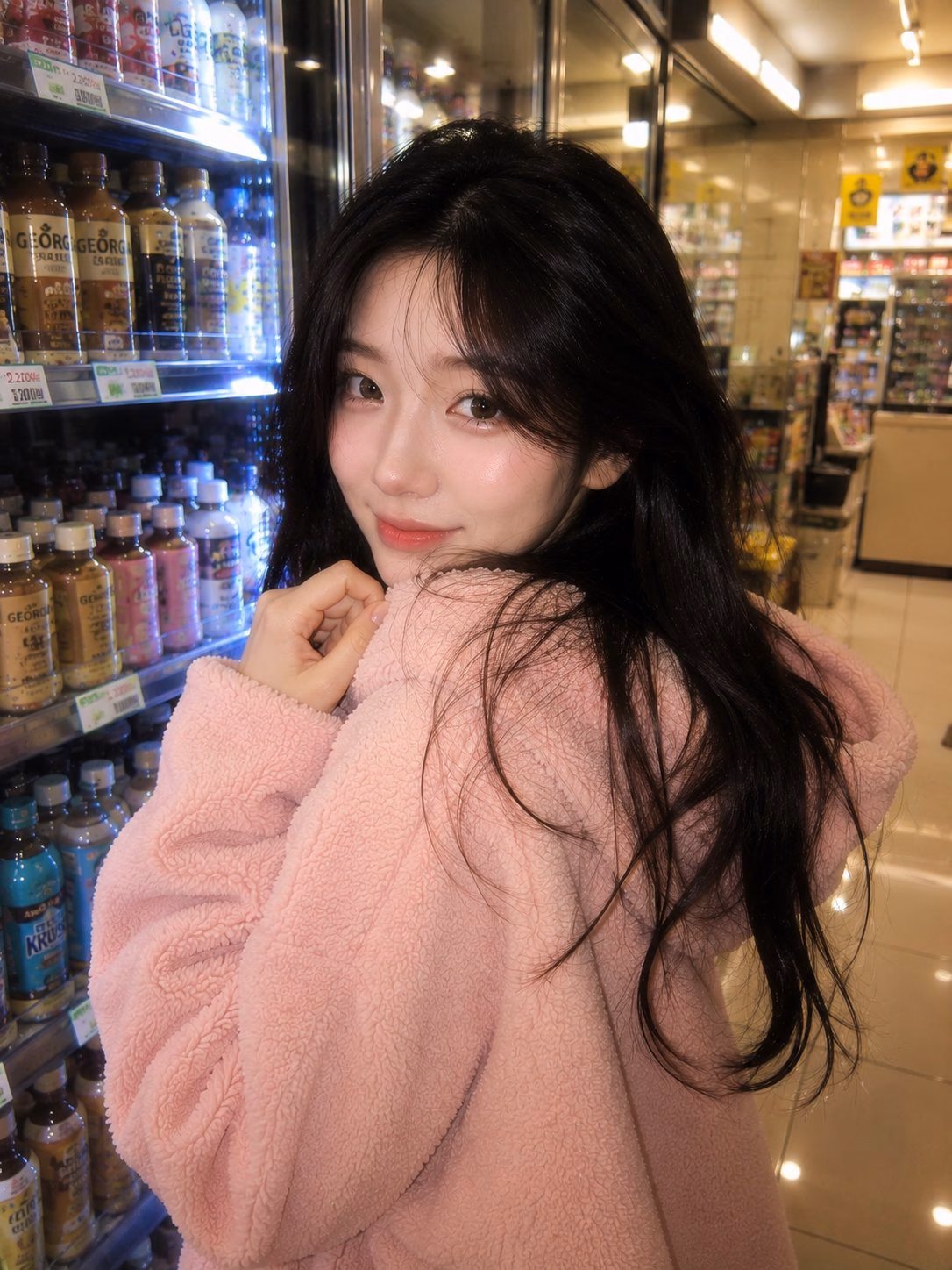 [AI生图咒语] 例429 – 韩国便利店粉色 Hoodie 人像