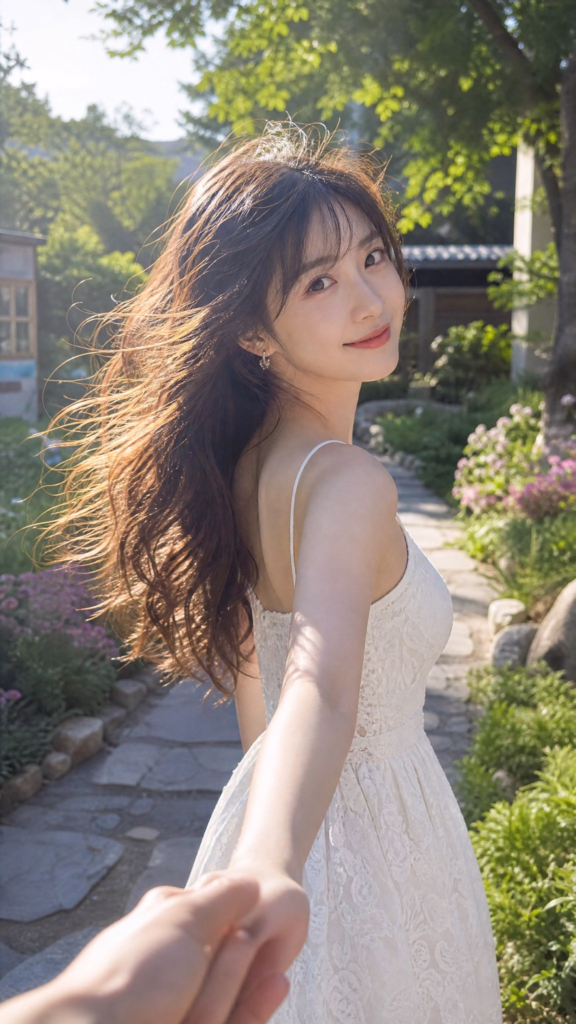 [AI生图咒语] 例501 – 夏日牵手回眸电影肖像