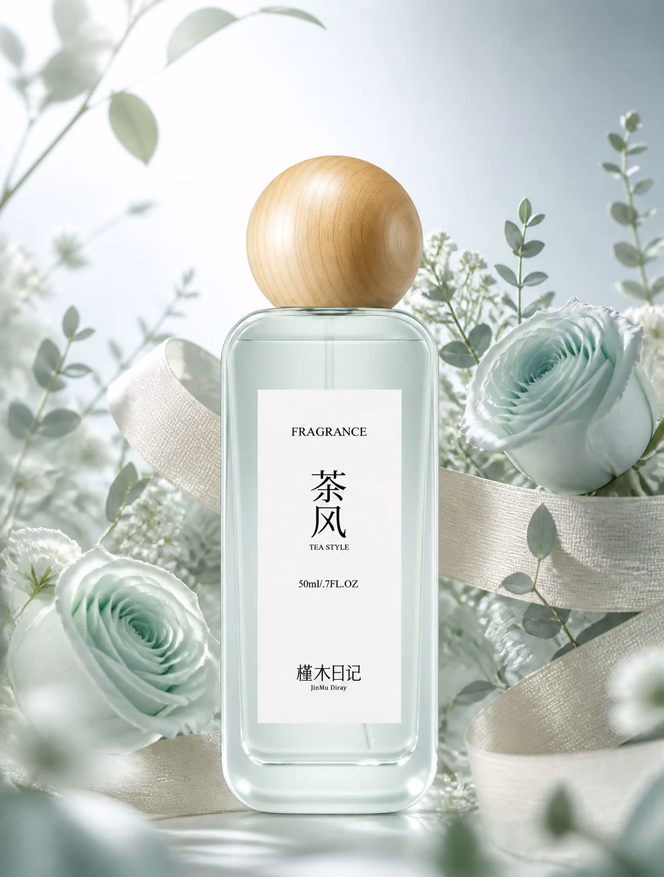 [AI生图咒语] 例519 – 薄荷玫瑰香水电商图
