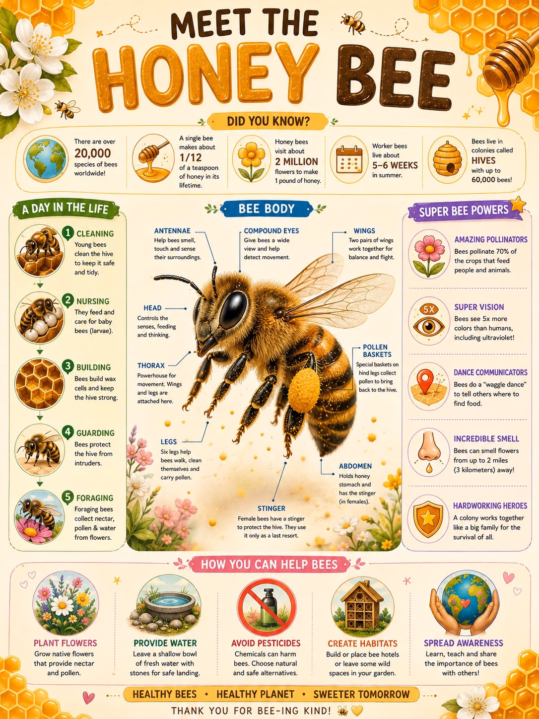 [AI生图咒语] 认识蜜蜂儿童科普百科海报