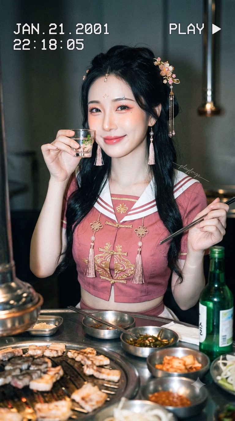[AI生图咒语] 新中式唐风韩系混搭少女DV胶片感摄影